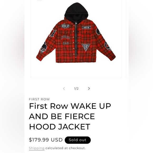 First Row Red Plaid Men's Jacket with Patches - Picture 2 of 9